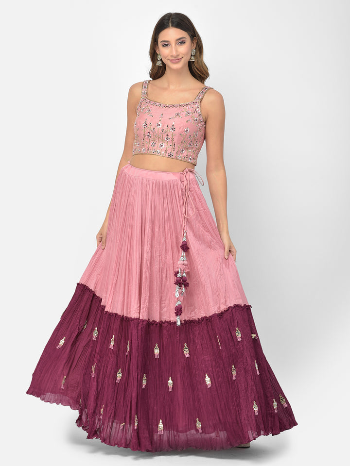 Neerus Onion Color Georgette Fabric Lehenga Choli