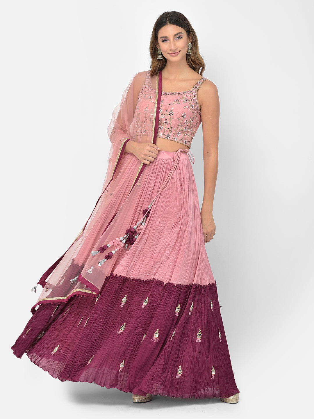 Neerus Onion Color Georgette Fabric Lehenga Choli