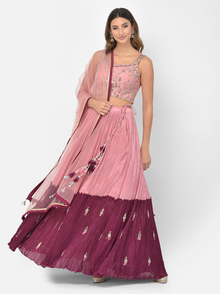 Neerus Onion Color Georgette Fabric Lehenga Choli