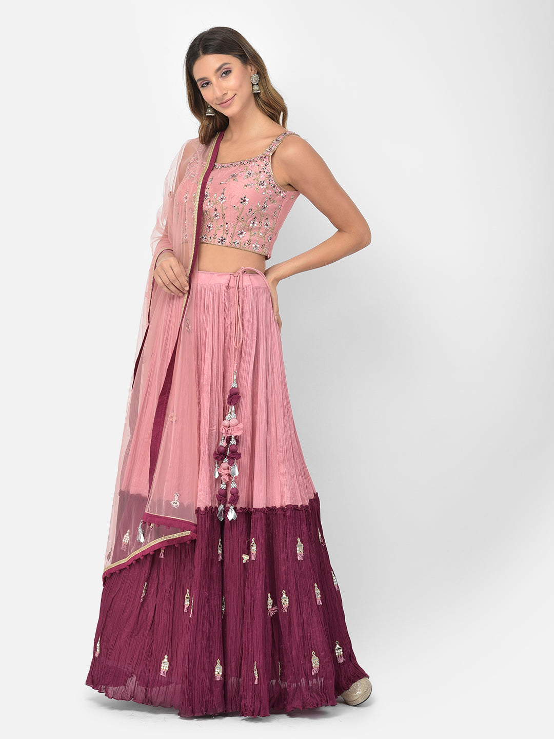 Neerus Onion Color Georgette Fabric Lehenga Choli