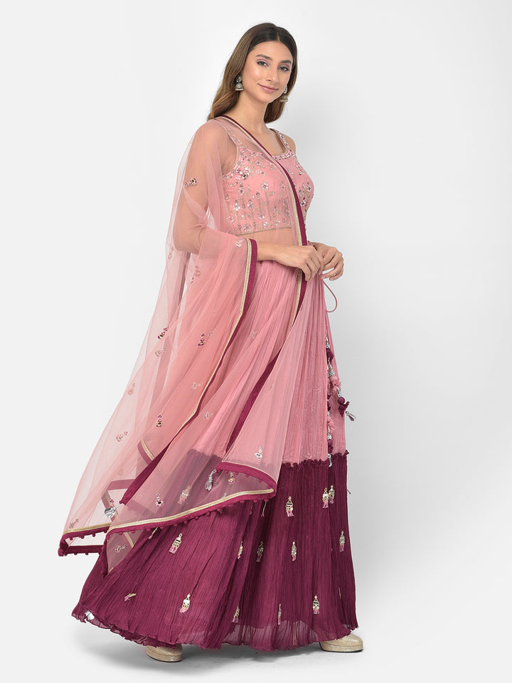 Neerus Onion Color Georgette Fabric Lehenga Choli