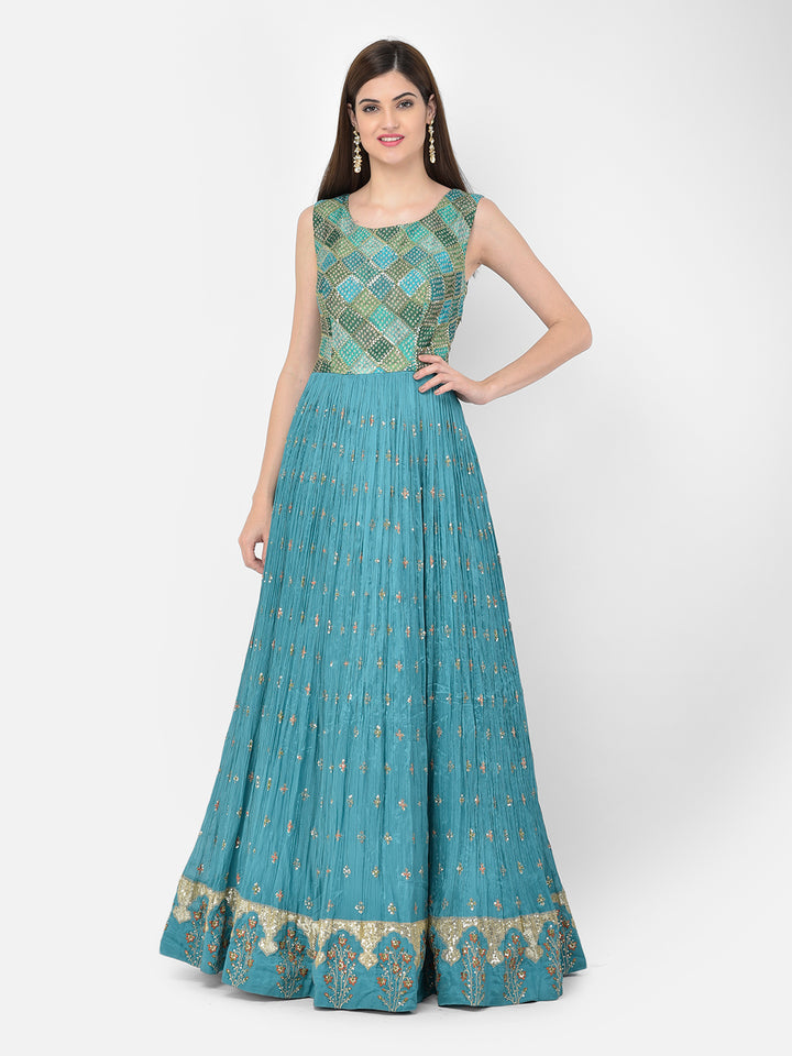 Neerus'S Green Color Georgette Fabric Suit-Anarkali