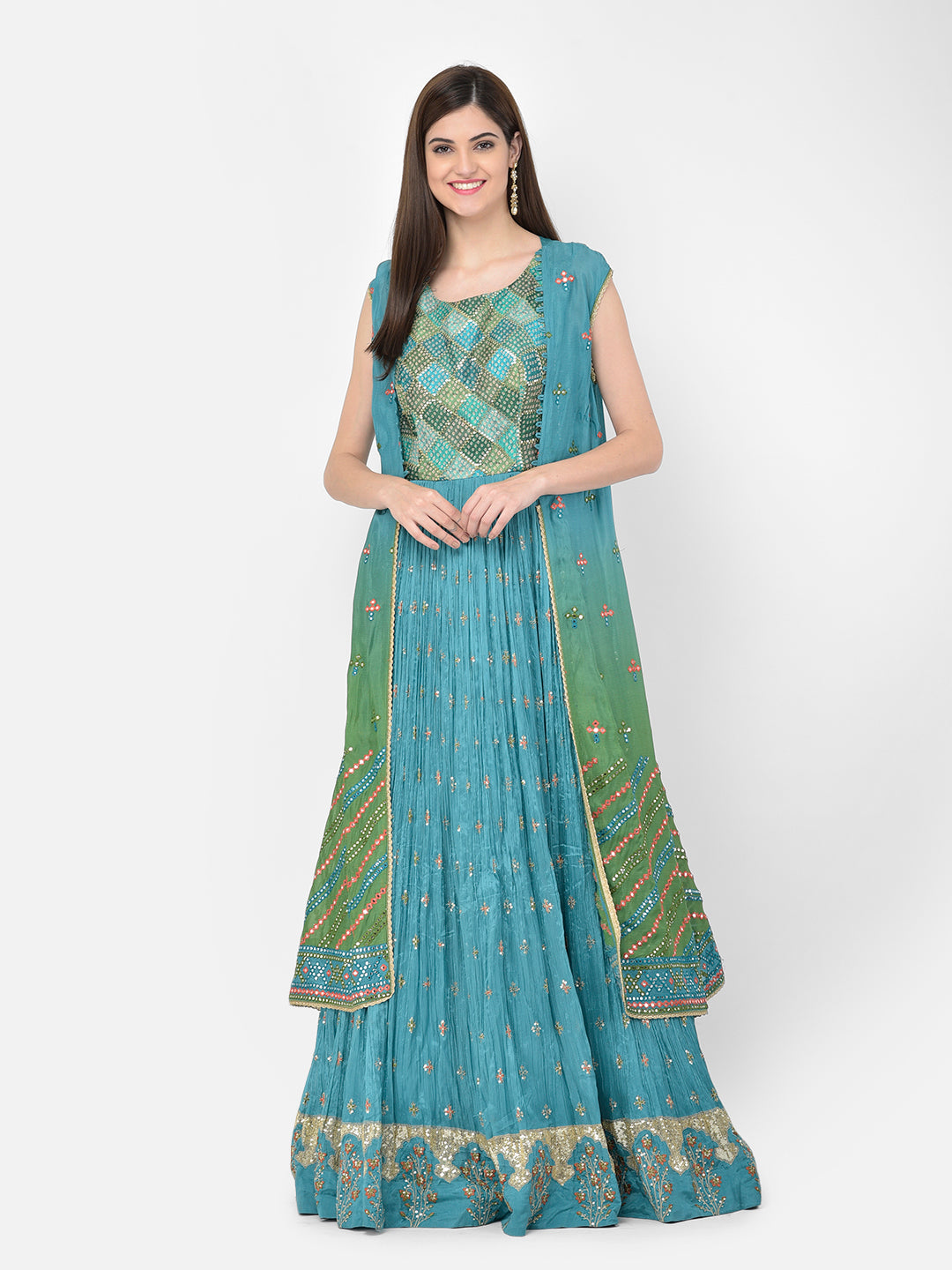 Neerus'S green color, georgette fabric suit-anarkali