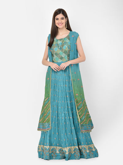Neerus'S green color, georgette fabric suit-anarkali