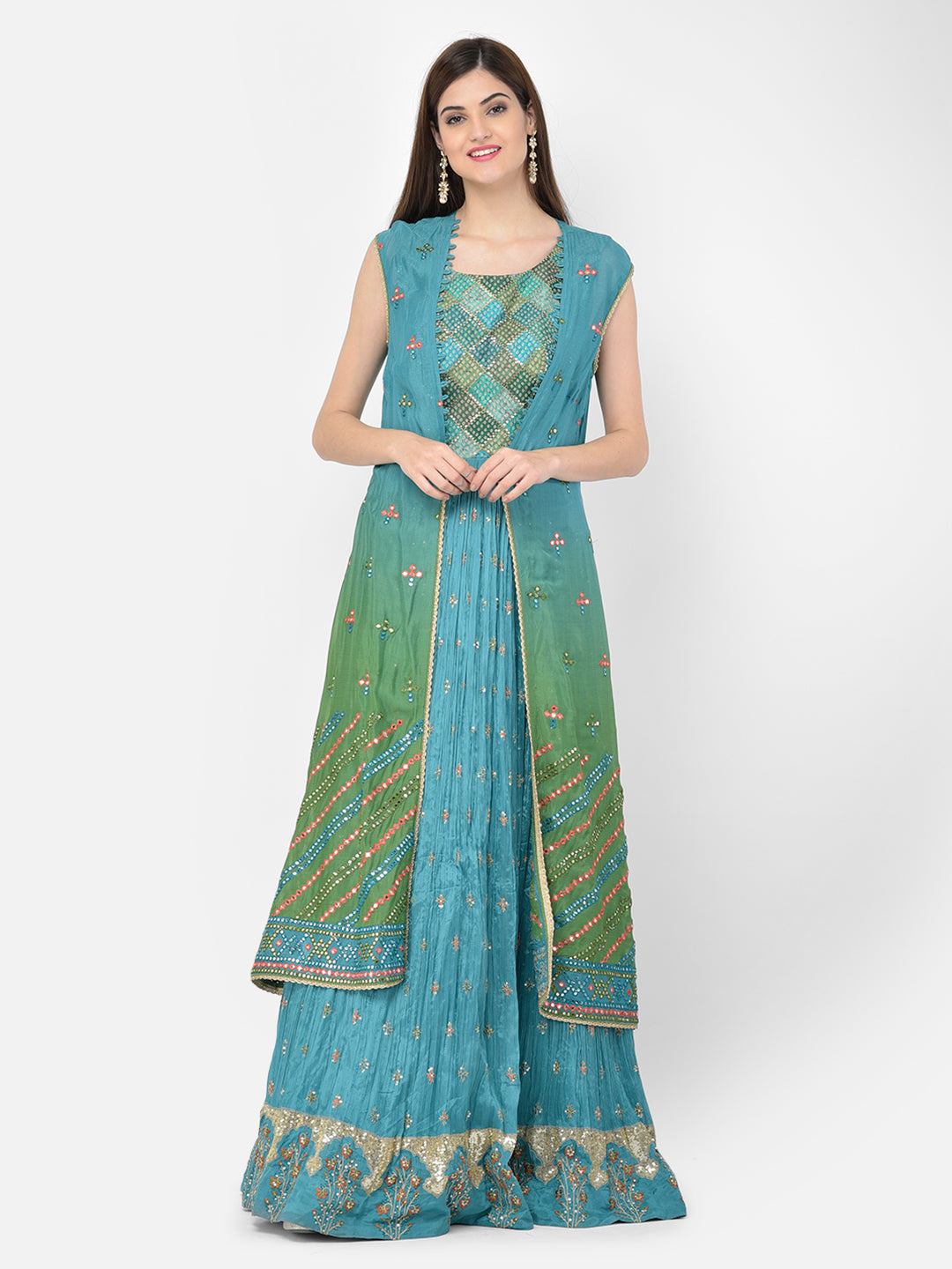 Neeru's'S Green Color Georgette Fabric Suit-Anarkali