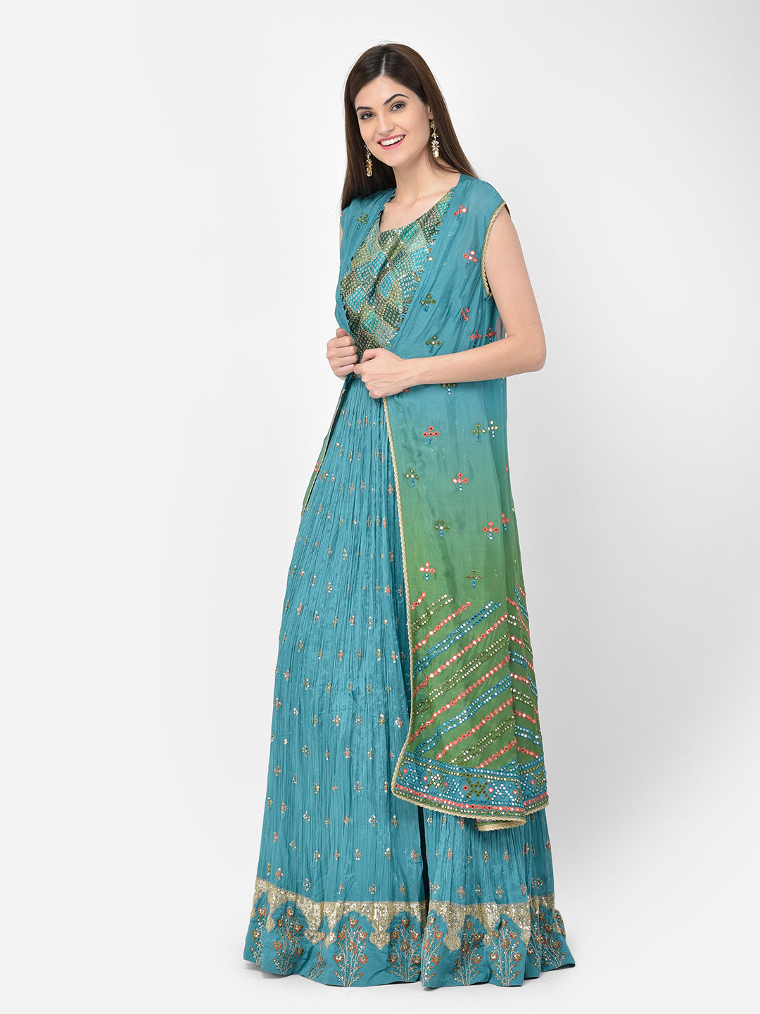 Neeru's'S Green Color Georgette Fabric Suit-Anarkali