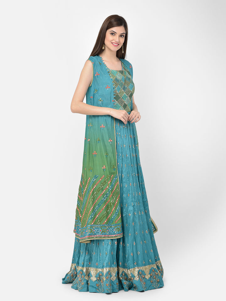 Neerus'S Green Color Georgette Fabric Suit-Anarkali