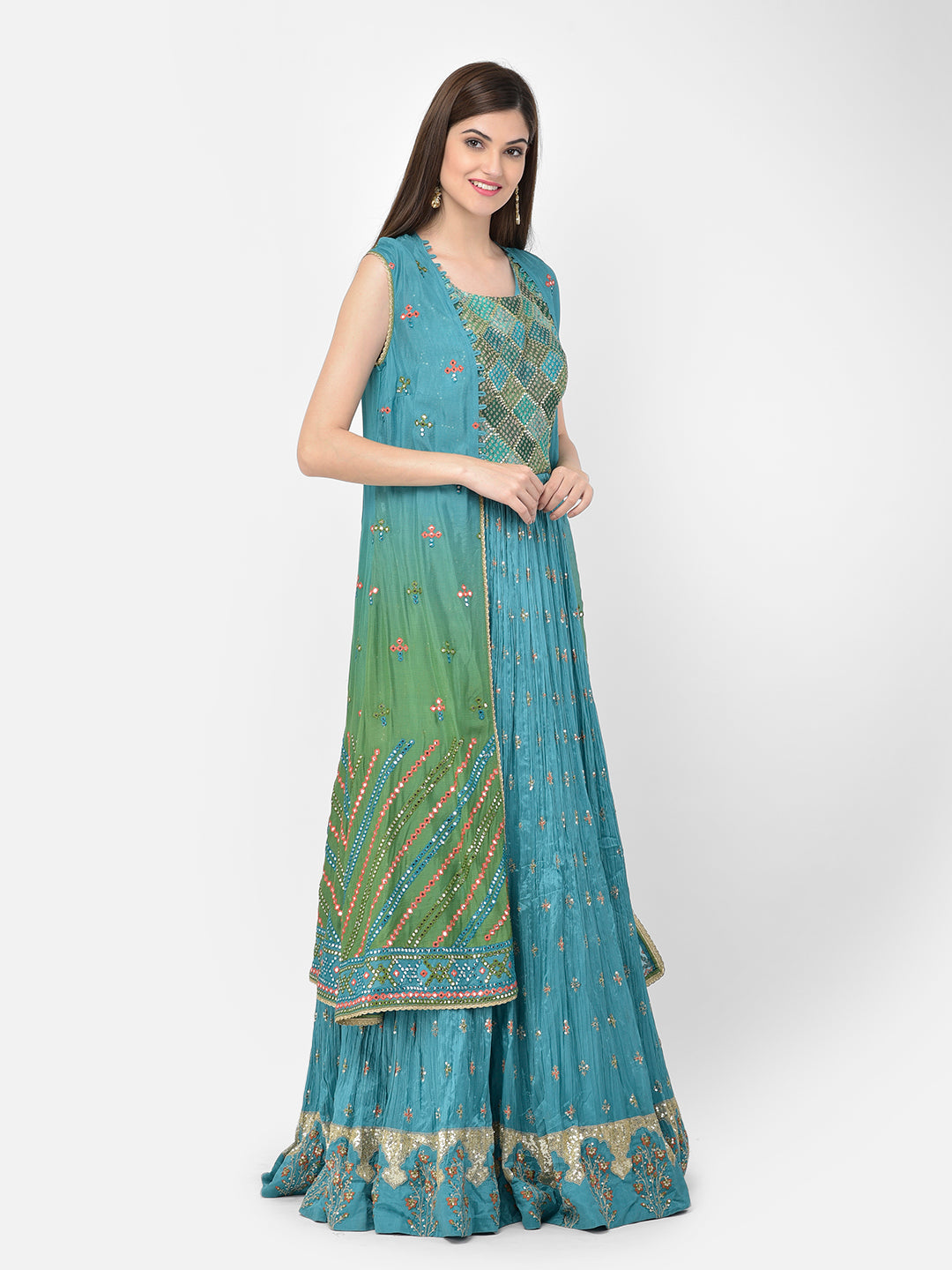 Neerus'S green color, georgette fabric suit-anarkali