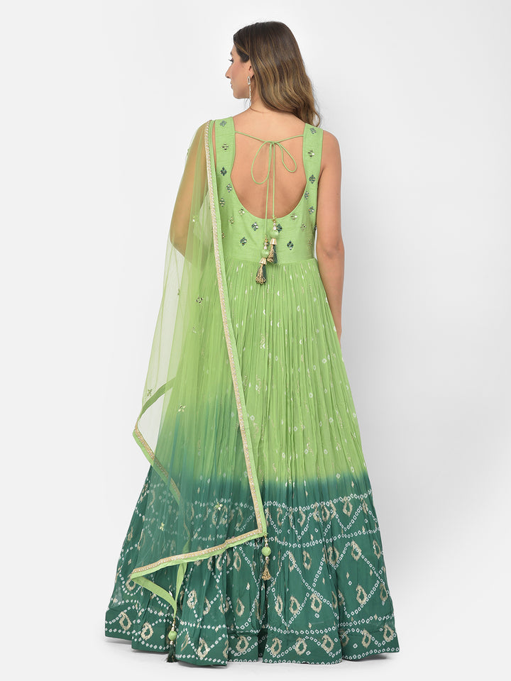 Neerus Green georgette mirror work anarkali kurta set - detail view 10