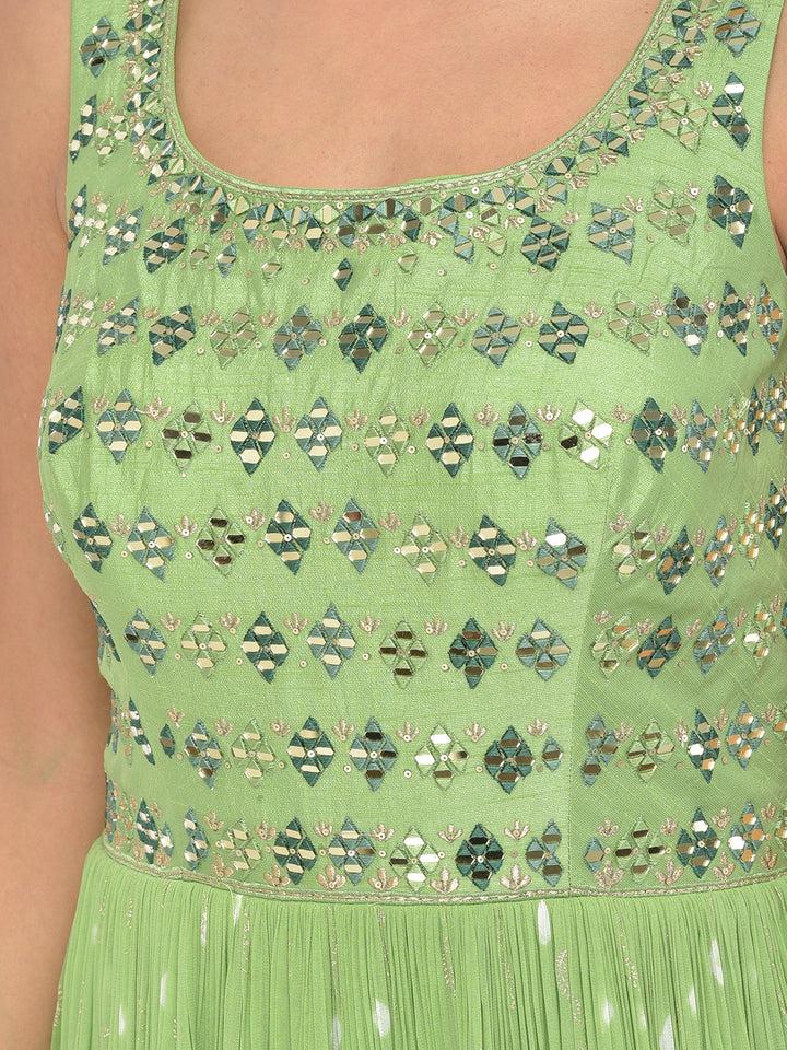 Neerus Green georgette mirror work anarkali kurta set - detail view 11