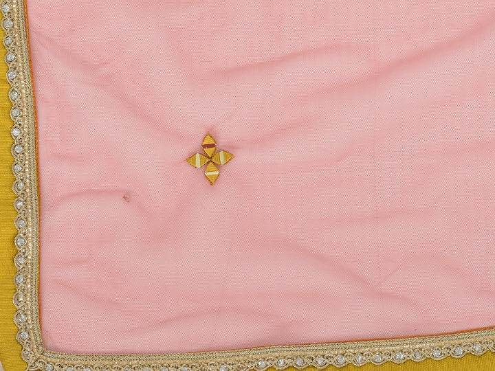 Neerus Yellow georgette mirror work Anarkali kurta set - detail view 12