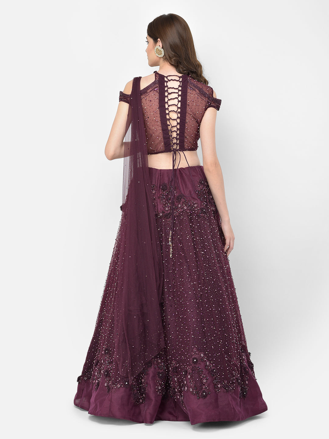 Neerus Wine Color Nett Fabric Lehenga Choli