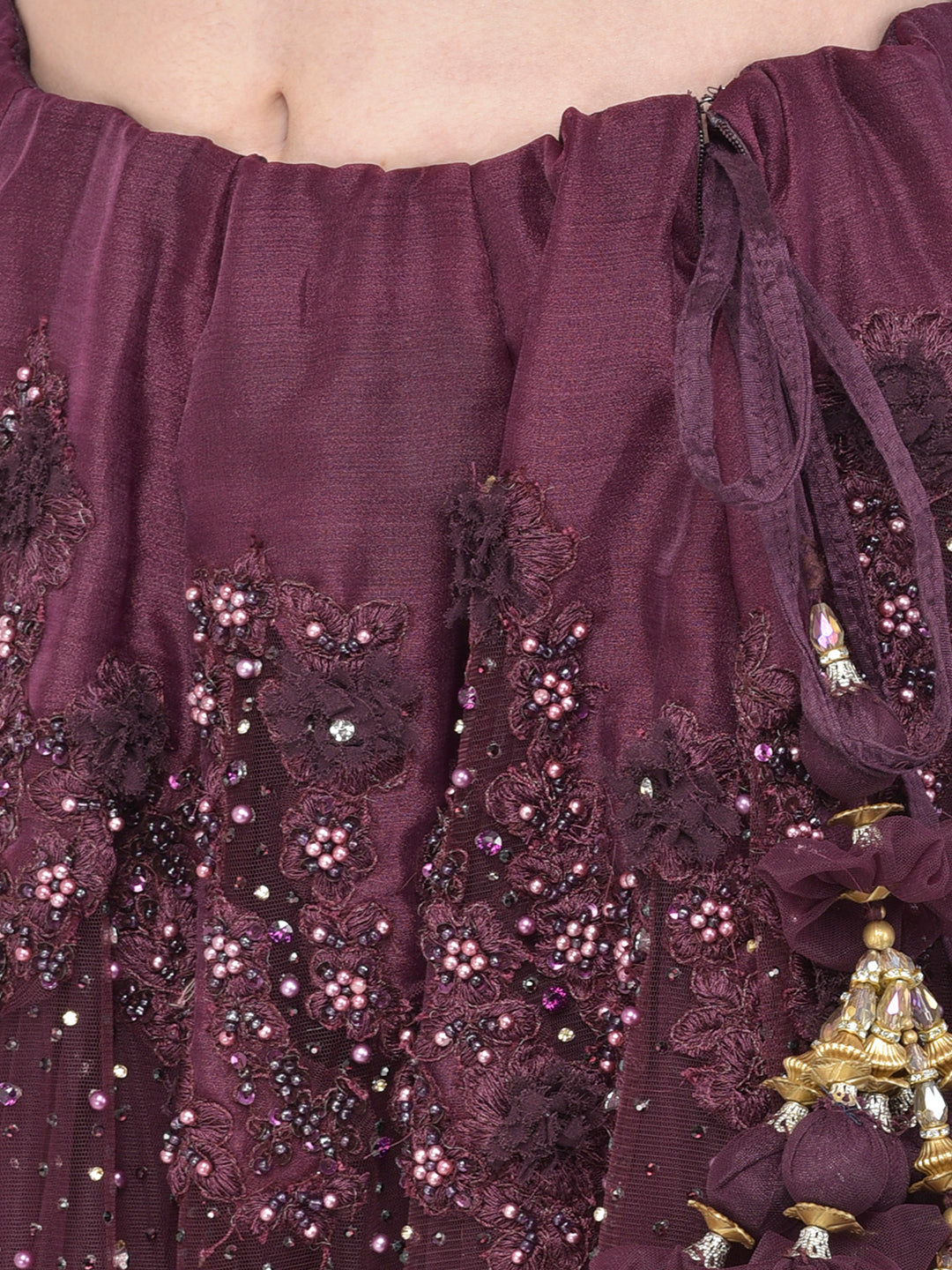 Neerus Wine Color Nett Fabric Lehenga Choli