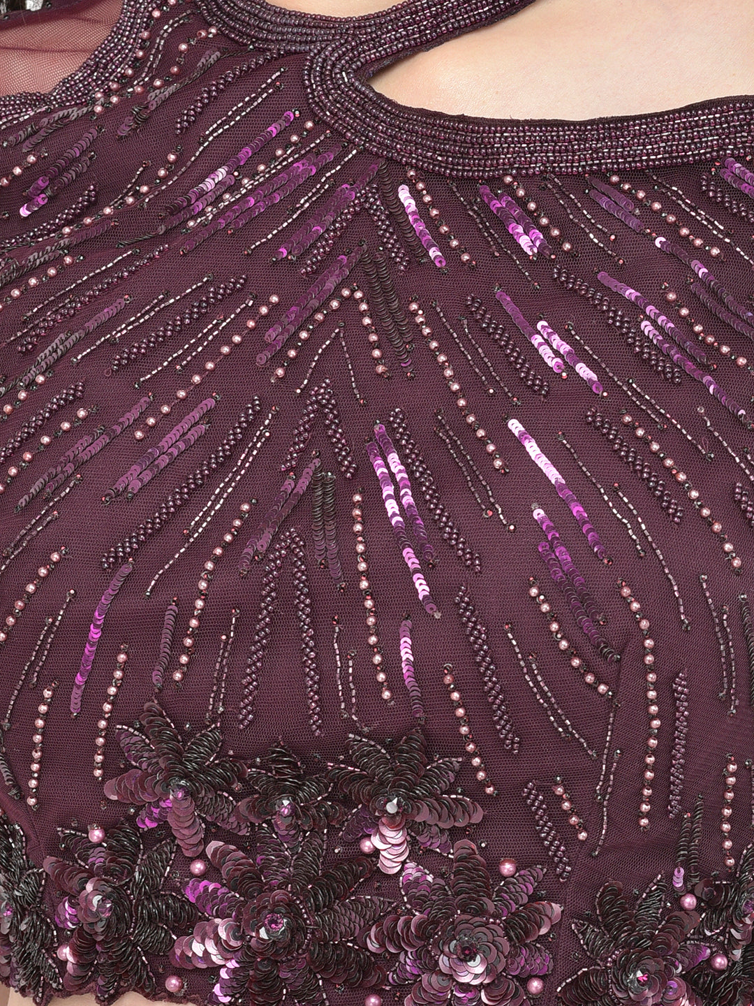 Neerus Wine Color Nett Fabric Lehenga Choli