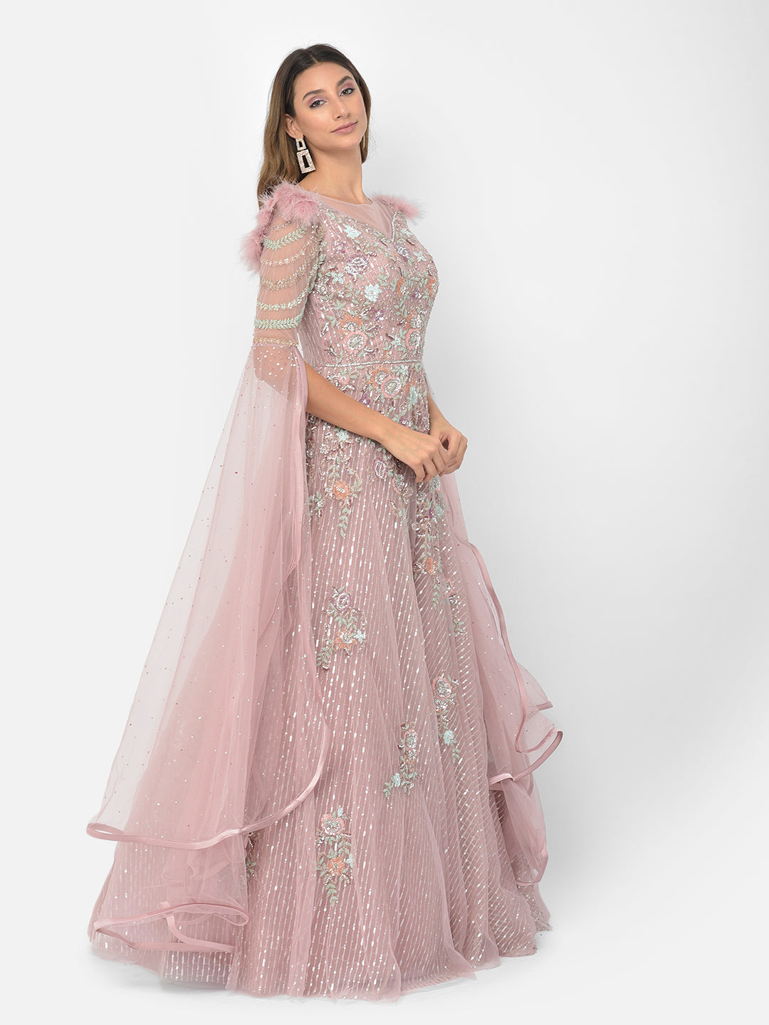Neeru'S pink color nett fabric gown
