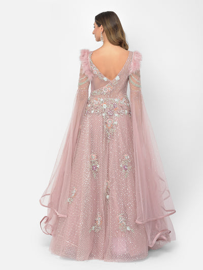 Neeru'S pink color nett fabric gown