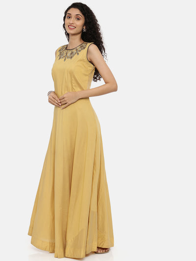 Neeru's Beige Embroidered Kurta with Churidar & Dupatta