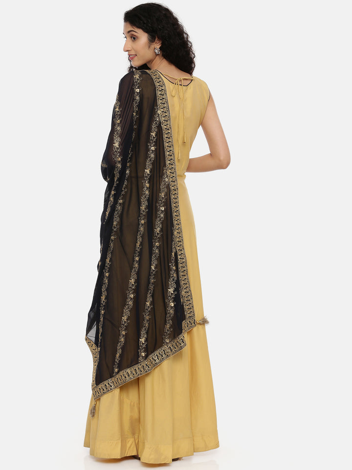 Neerus Beige Embroidered Kurta With Churidar & Dupatta