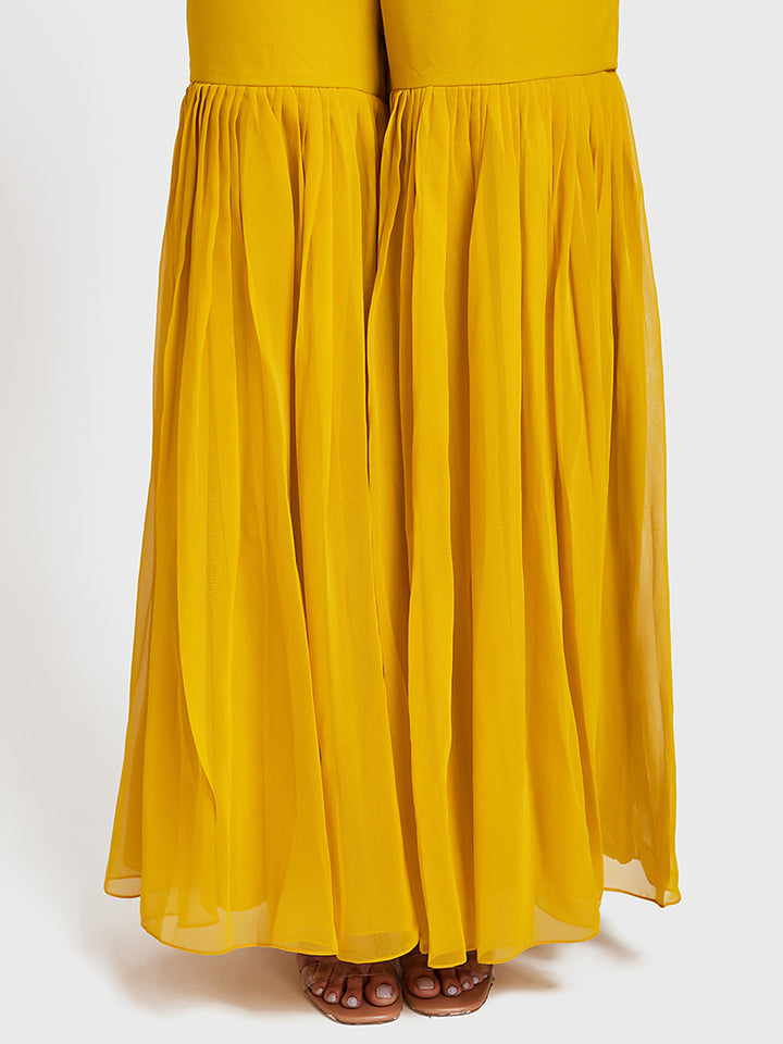 Neerus Yellow Embellished Kurta With Sharara & Dupatta