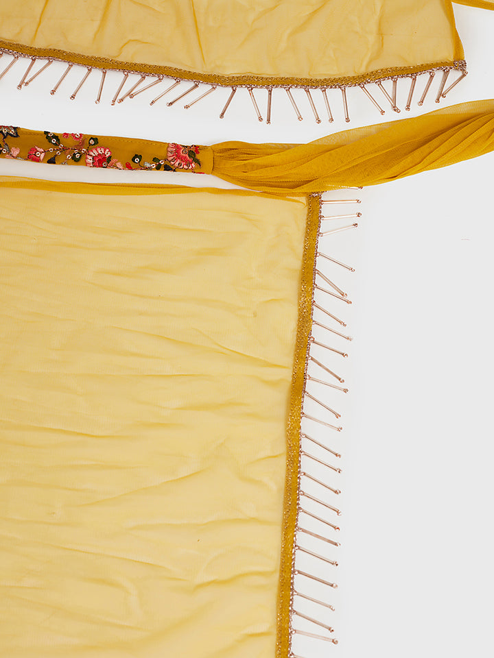Neerus Yellow Embellished Kurta With Sharara & Dupatta