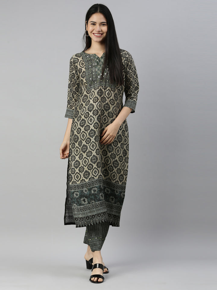 Neerus Black Color Muslin Fabric Suit Set