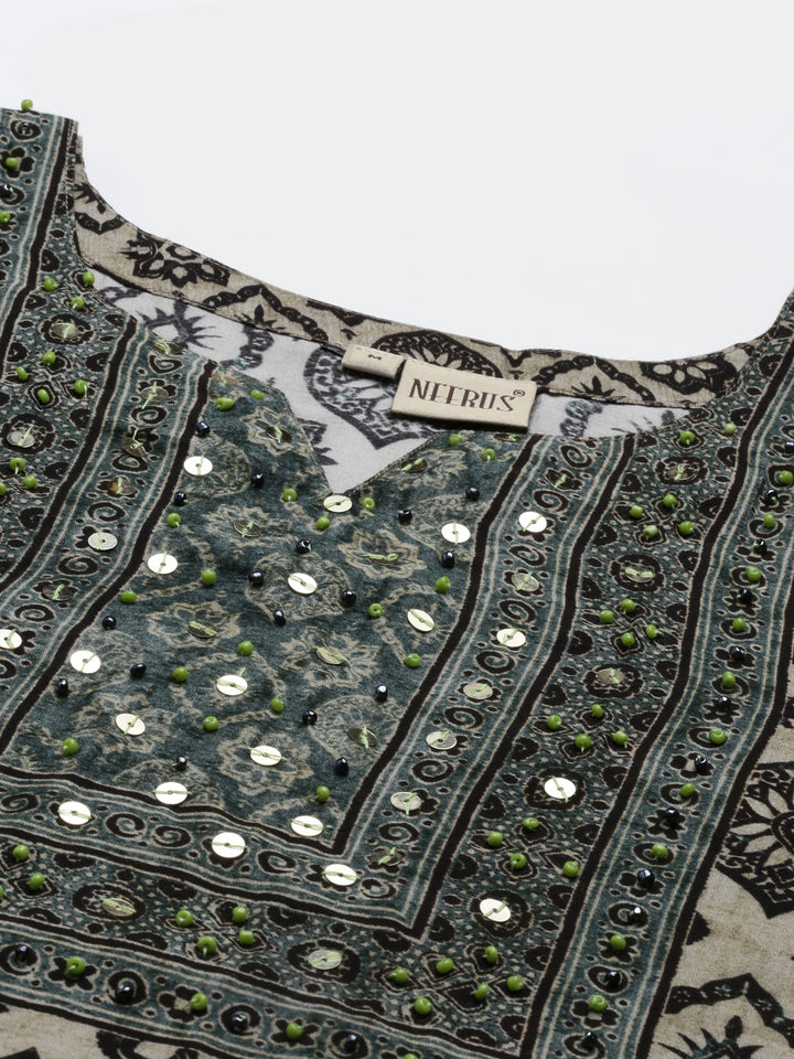 Neerus Black Color Muslin Fabric Suit Set