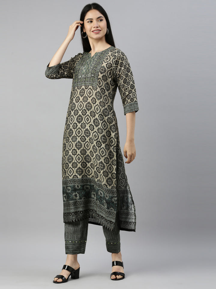 Neerus Black Color Muslin Fabric Suit Set