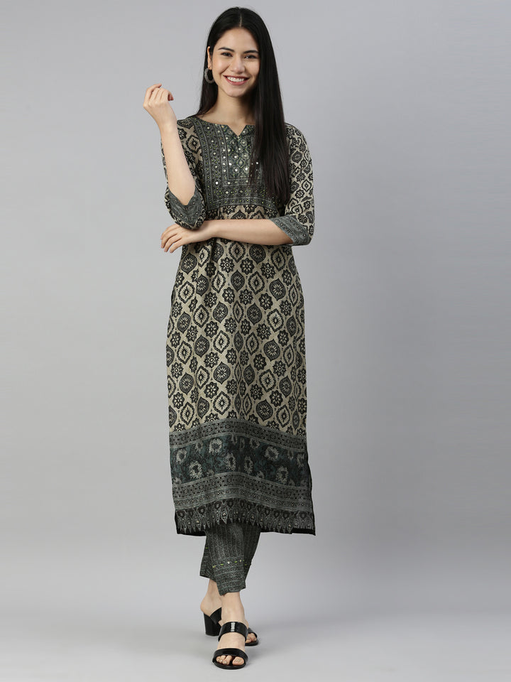 Neerus Black Color Muslin Fabric Suit Set