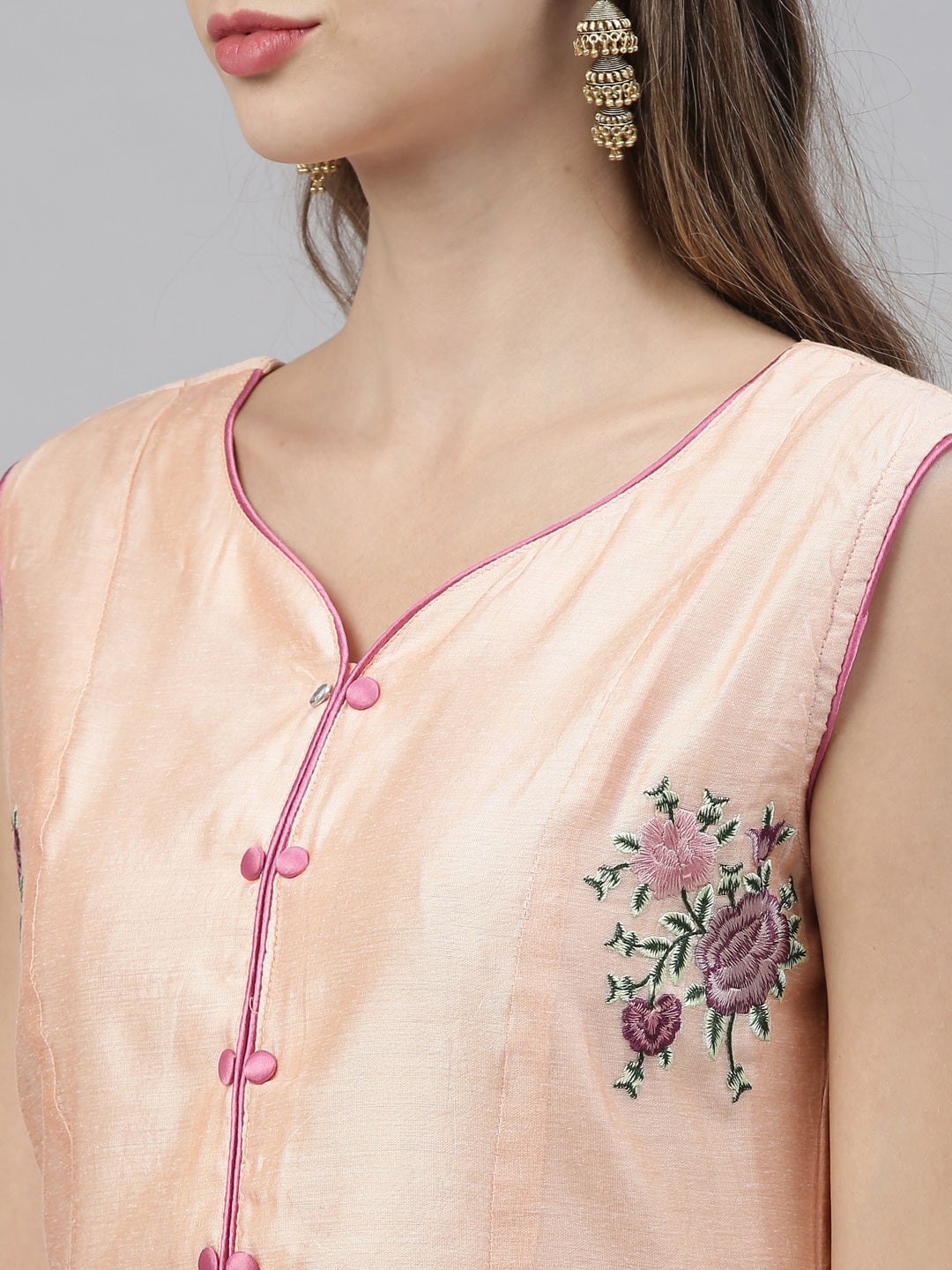 Neeru's Peach Embroidered Anarkali Kurta