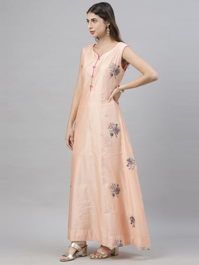 Neeru's Peach Embroidered Anarkali Kurta