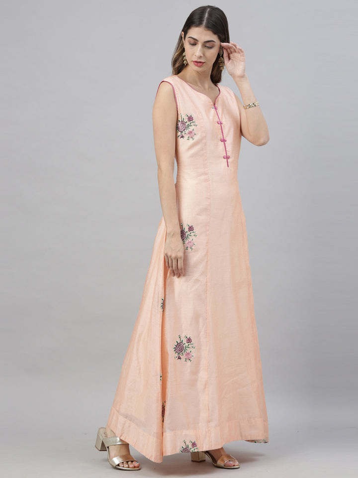 Neerus Orange embroidered anarkali kurta - detail view 3