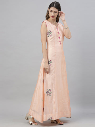 Neeru's Peach Embroidered Anarkali Kurta