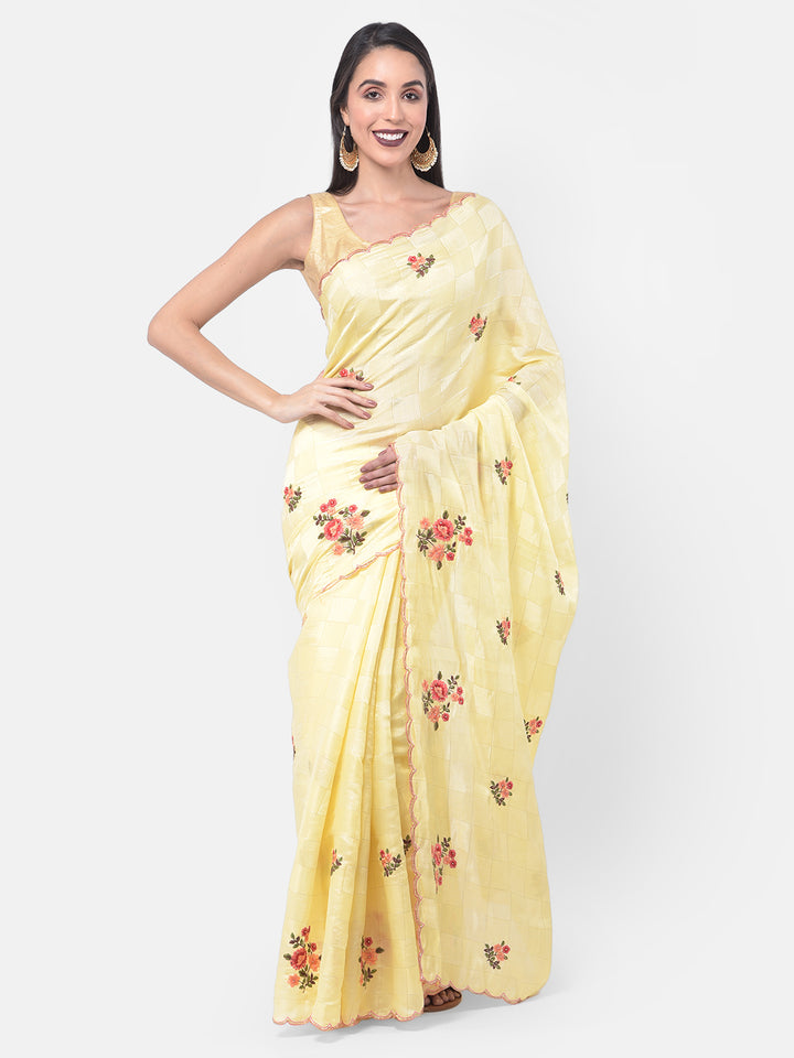 Neerus Yellow Printed Saree With Blouse
