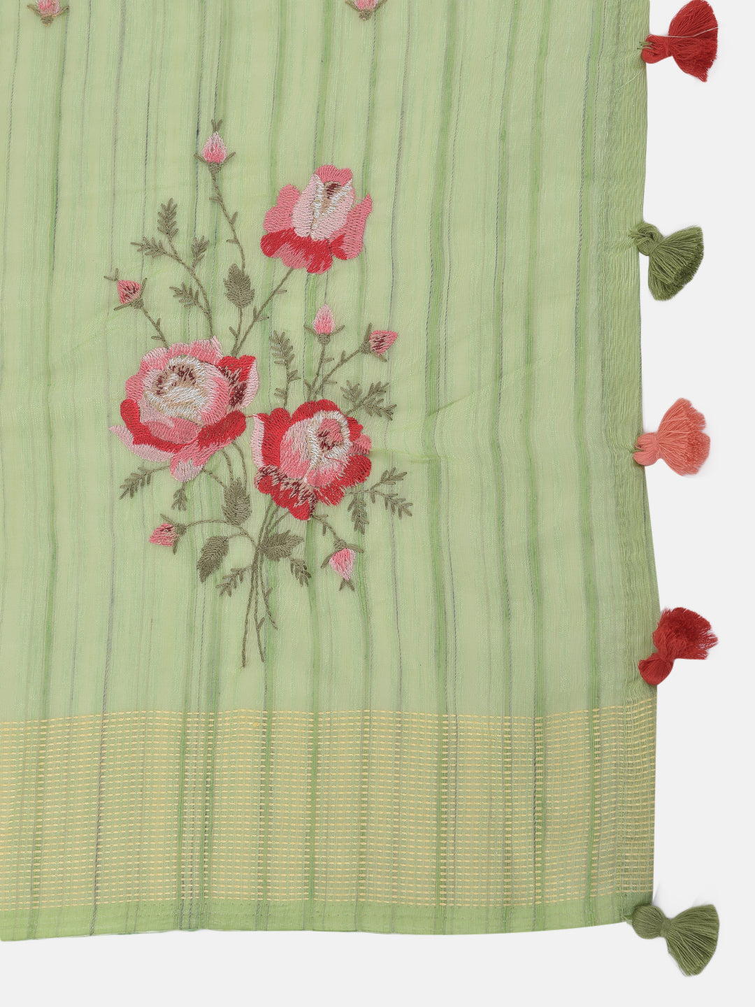 Neerus Green embroidered saree with blouse piece - side view