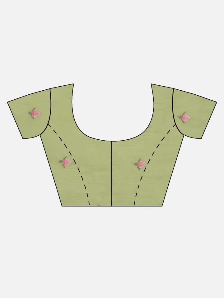 Neerus Green embroidered saree with blouse piece - detail view 1