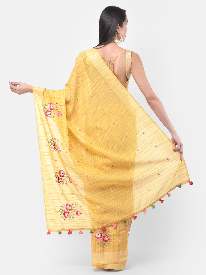 Neerus Yellow Embroidered Saree With Blouse