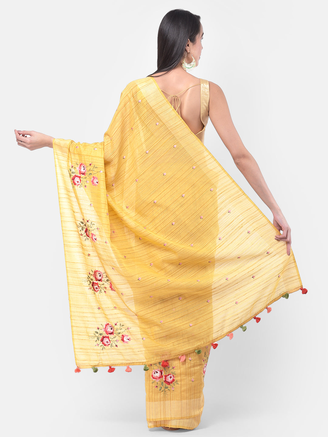 Neeru's Yellow Embroidered Saree With Blouse