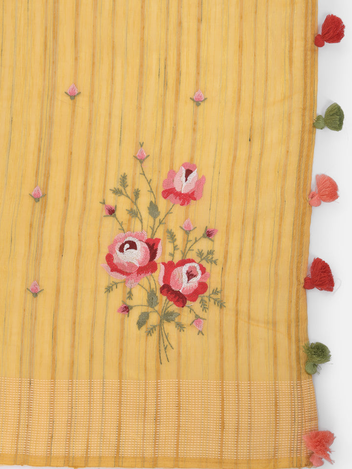 Neerus Yellow Embroidered Saree With Blouse