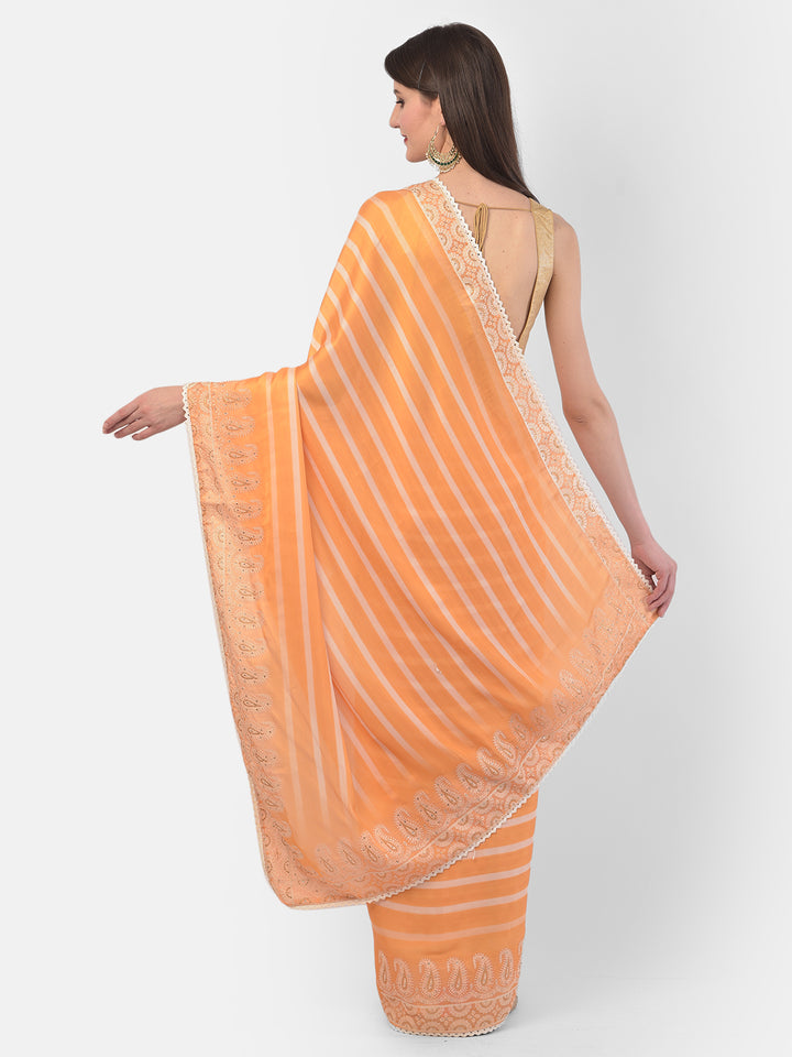 Neerus Yellow crepe solid saree - back view