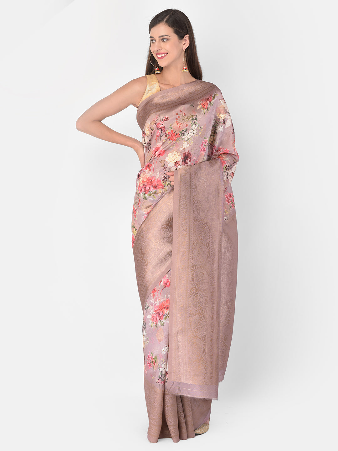 Neerus Onion Color Dupion Fabric Saree