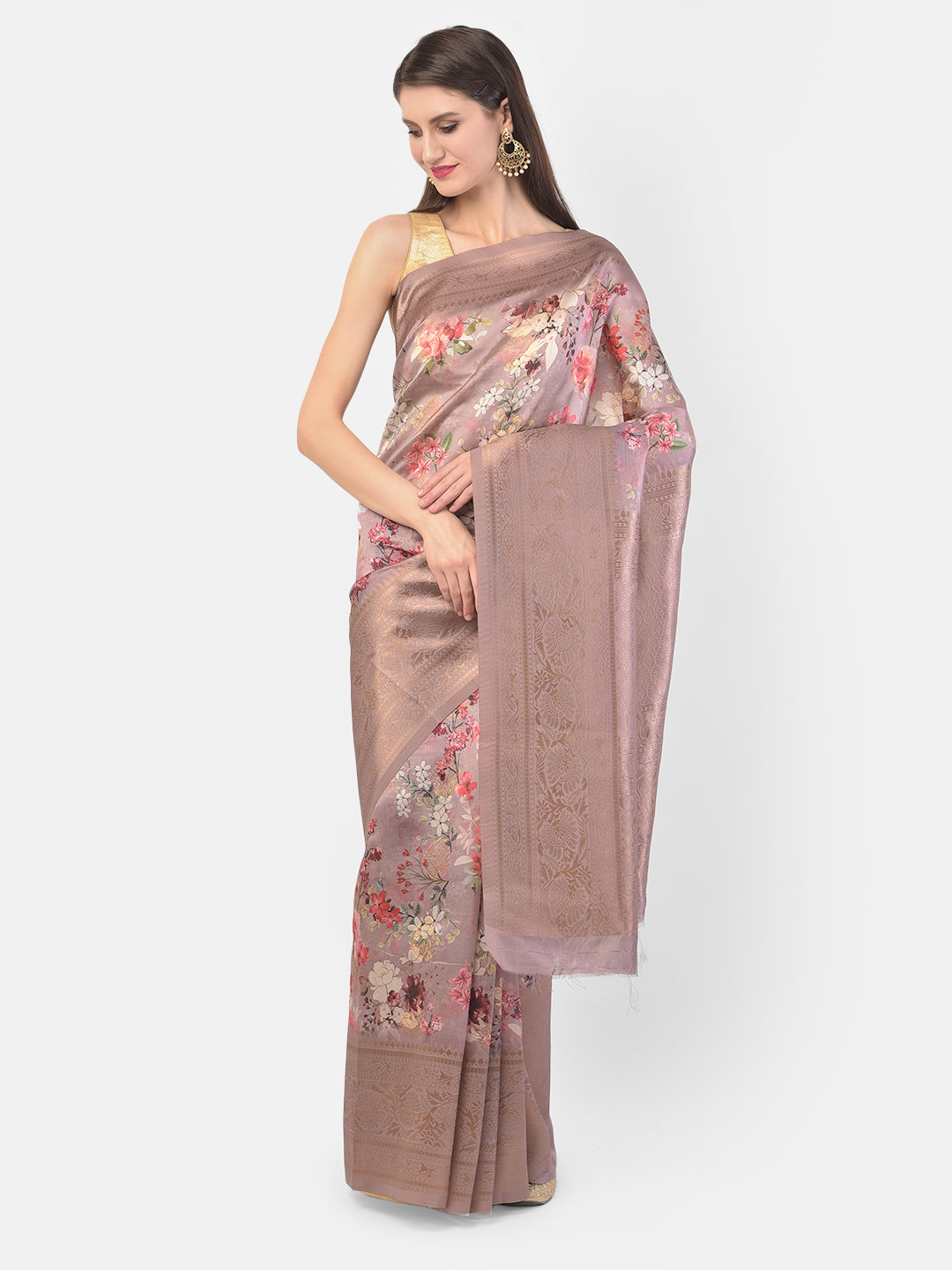 Neerus Onion Color Dupion Fabric Saree