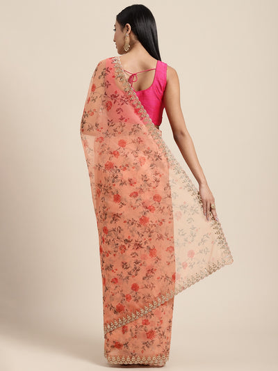 Neeru's Orange Color Organza Fabric Saree
