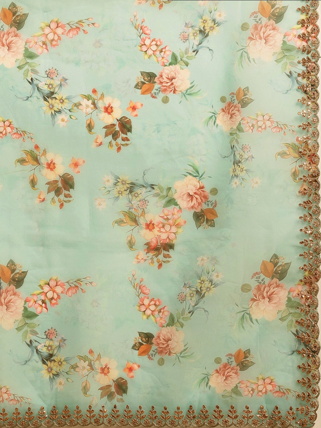 Neerus Green Organza Saree - detail view 1
