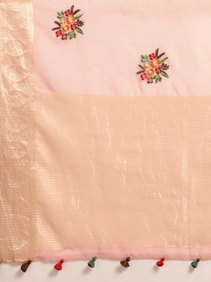 Neerus Pink organza embellished saree - detail view 1