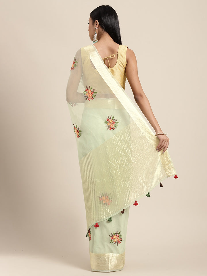 Neerus Green Organza Embellished Saree - back view