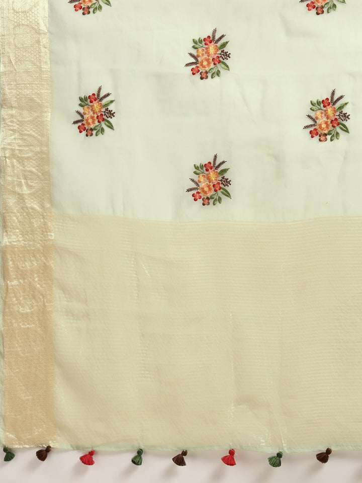 Neerus Green Organza Embellished Saree - detail view 1