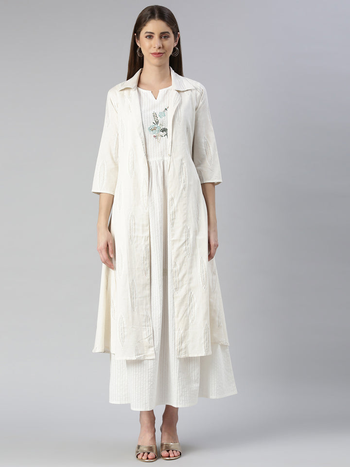 Neerus Beige solid maxi dress - front view