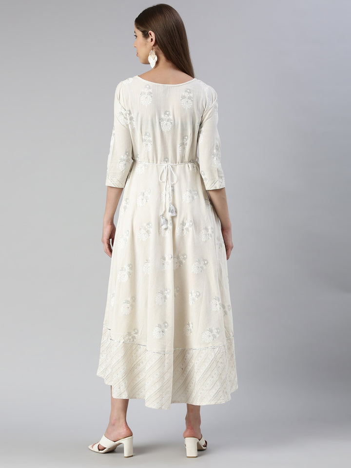 Neerus Beige printed maxi dress - side view