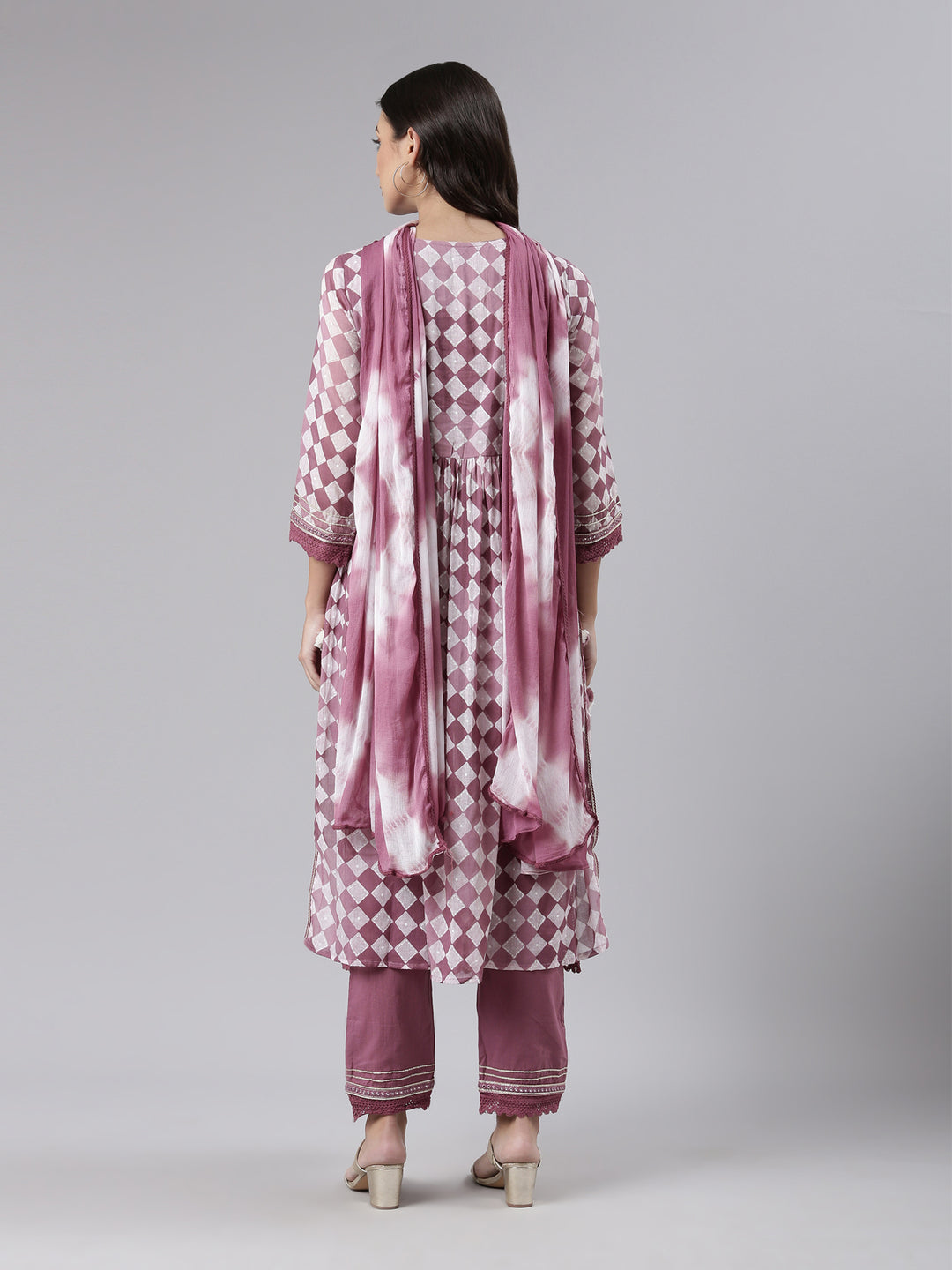 Neerus Purple Regular Calf Length Embroidered Kurta Solid Palazzos With Dupatta