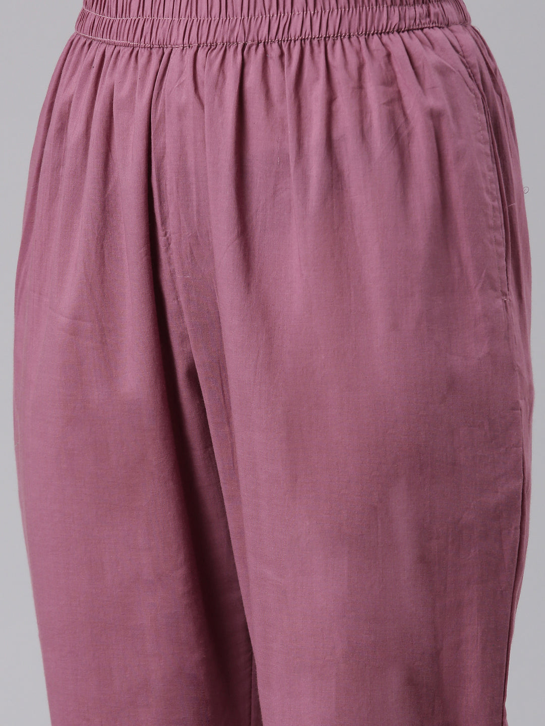 Neerus Purple Regular Calf Length Embroidered Kurta Solid Palazzos With Dupatta